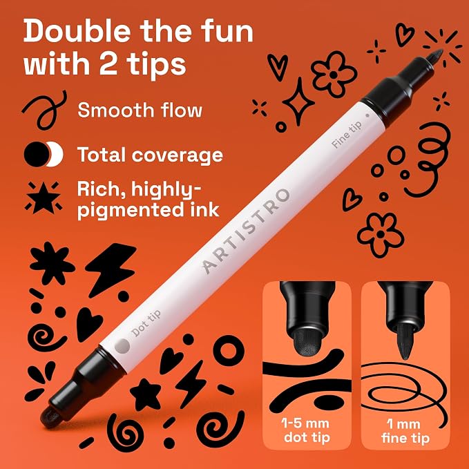 ARTISTRO 24 Black Dual-Tip Acrylic Paint Markers – Paint Pens Set - Image 2