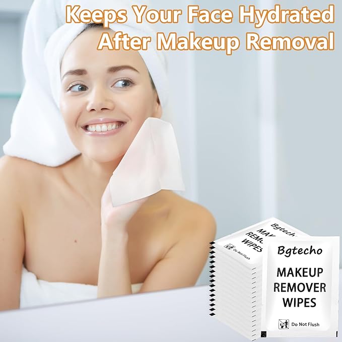200 Pack Makeup Remover Wipe Bulk, Individually Wrapped Makeup Remover Wipes, Alcohol Free Facial Cleansing Wipes, Makeup Wipe with Vitamin E, Gentle Face Wipes for Travel Hotel(White)