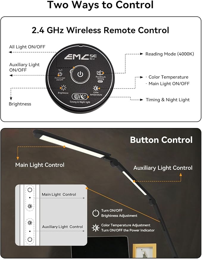 LED Desk Lamp with Clamp, Architect Desk Lamp with Remote, Flexible Swing Arm - Image 5