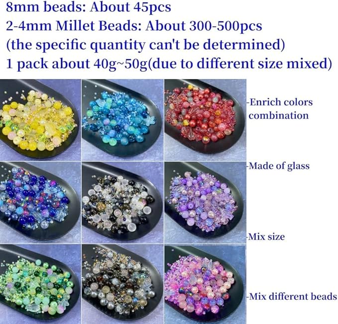 Assorted Glass Resin Beads Multi Size Colors Smooth Cracked Gravel Millet Spacer Beads for Bracelets Necklace Earring DIY Jewelry Making Craft(Rouge Red Series)