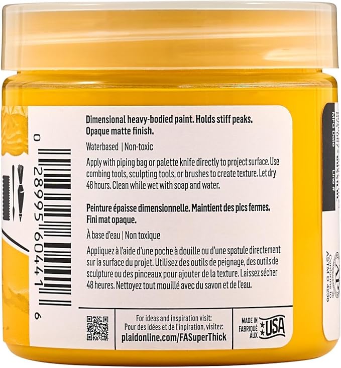 FolkArt Super Thick Acrylic Paint with a Textured Finish, Medium Yellow, 4 oz