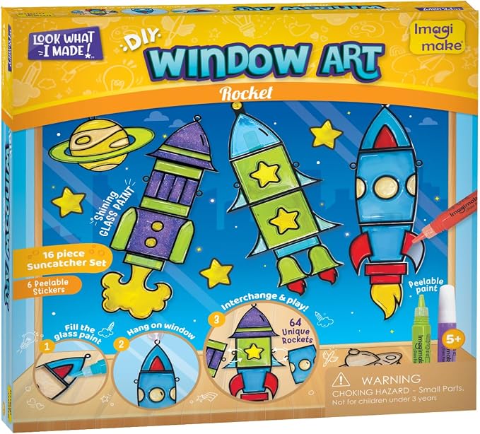 Imagimake Window Art Rocket | Low Mess Suncatcher Kit | 16 Pieces Glass - Image 7