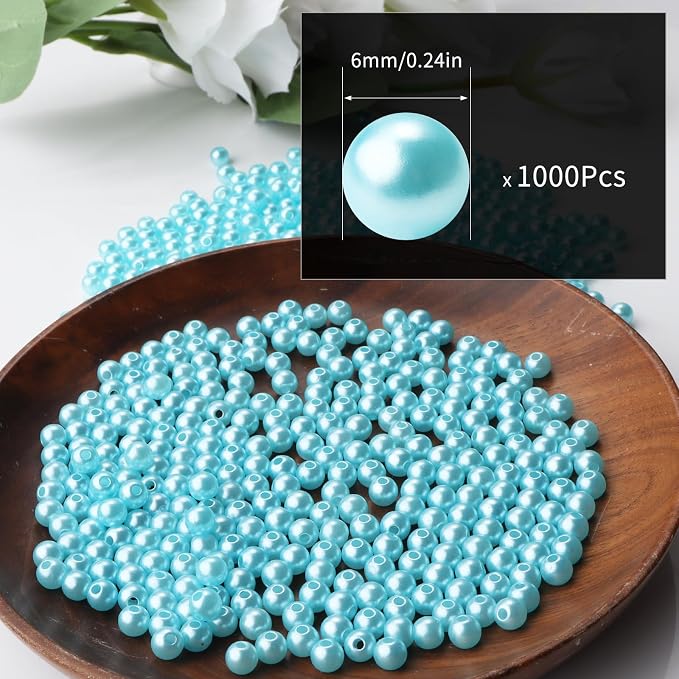 1000pcs Light Blue 6mm Pearl Beads - Image 2