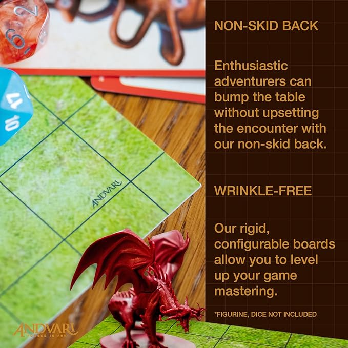 GSM Brands Battle Mat with Grid for Dungeons Role Playing Tabletop Dragons Game - 4 Pack Open Plains Setting Dry Erase Battle Boards, Non-Skid Back (17x13 Inches Each Makes 34x26 Board)