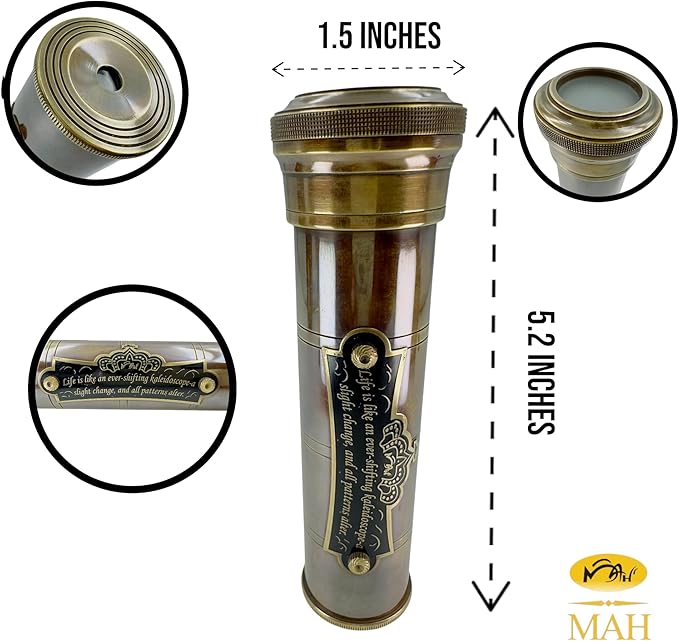 Handcrafted Brass Kaleidoscope – Vintage Nautical Collectible Gift for Kids, Teens & Adults – Sentimental Keepsake with Greeting Card – Educational Toy & Home Décor Accent – Timeless Pattern Design