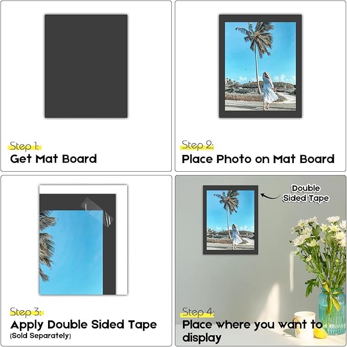 Golden State Art, 16x20 Uncut Photo Mat Matboard - Black Uncut Mats for DIY Projects, Presentation Boards, Art Crafts (50 Pack)