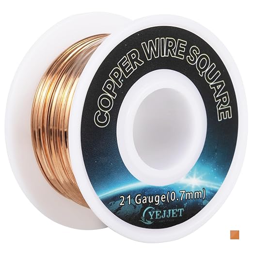 21 AWG Square Copper Wire - 0.72x0.72mm Ultra-Fine Jewelry Wire, 30ft - Delicate Crafting, Wire Weaving, and Miniature Projects