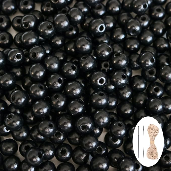 500Pcs Black Wooden Beads for Crafts, Natural Round Loose Beads Small Wood by SMANTA