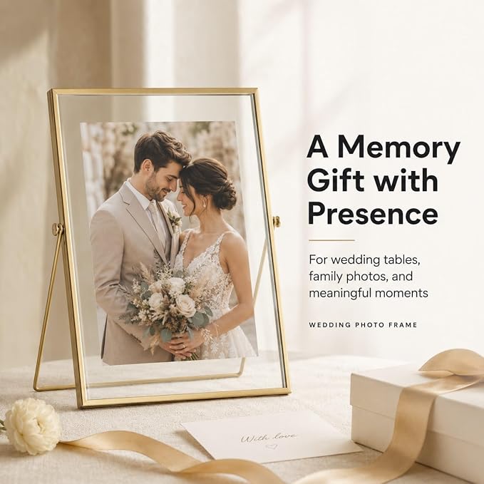 AceList Floating Picture Frame, 8x10 Gold Double Glass, Tabletop | Modern - Image 3