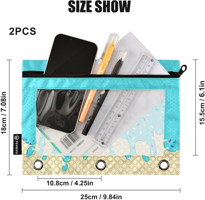 Custom Teal Blue Ice Cream Print Pencil Pouch - Image 3