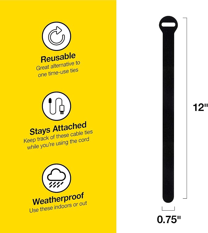 Self-Gripping Cable Ties by Wrap-It Storage, 12 Inch Straps – Reusable Hook and - Image 5
