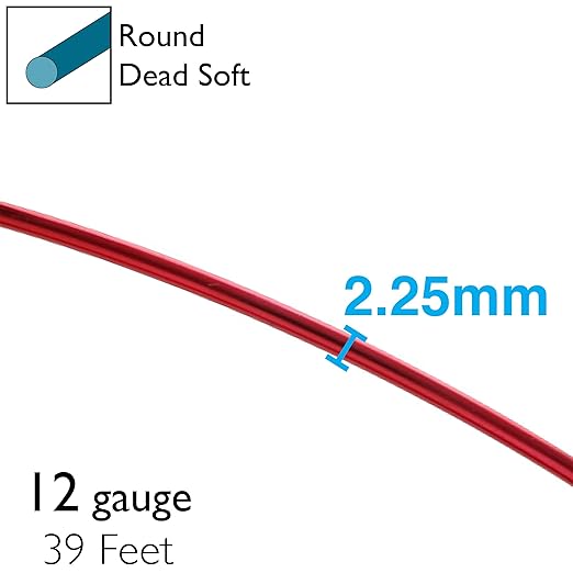The Beadsmith 12-Gauge Anodized Aluminum Wire for Jewelry Making, Metal Wire for Wrapping (Red)