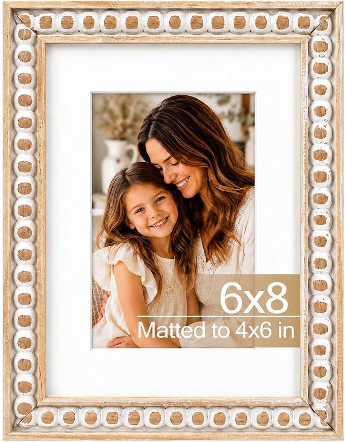 Solid Wood 6x8 Picture Frame Beaded Frame by QOTIB