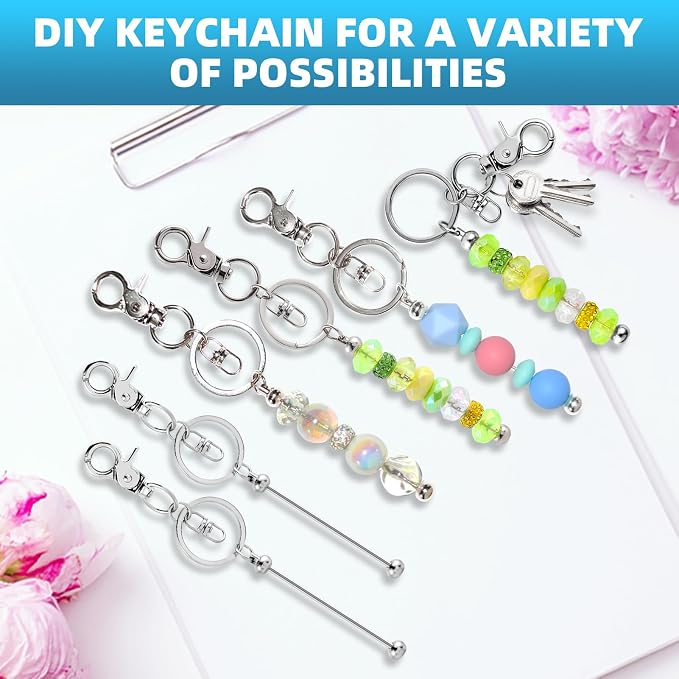 100 Pcs Beadable Keychains Bulk Kit – DIY Keychain Making Supplies - Image 5