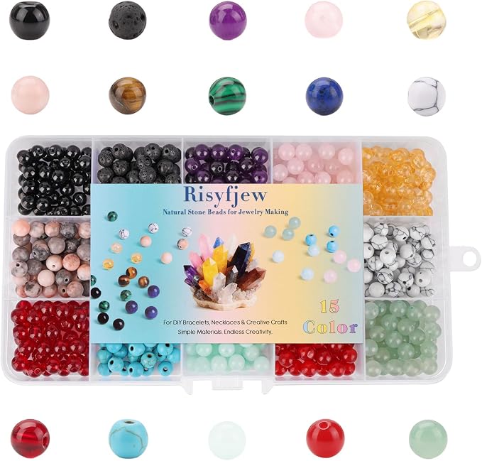 600pcs 15 Colors 6mm Natural Stone Beads Crystals - Image 2