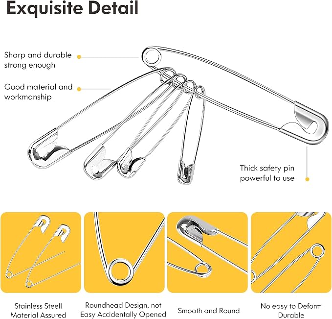 Huhuhero 160Pcs Safety Pins, Large & Small Safety Pins - Image 4
