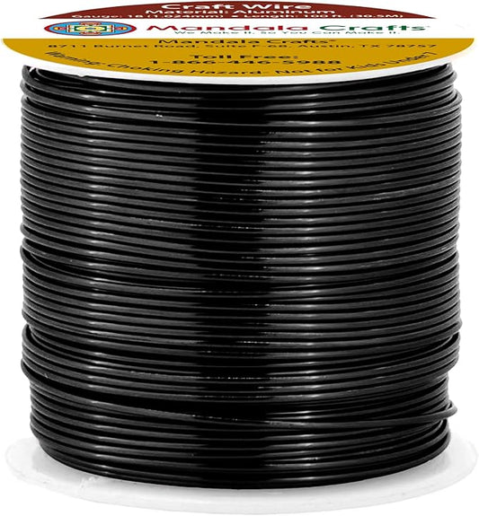 Mandala Crafts 18 Gauge Anodized Aluminum Craft Wire for Jewelry Making - 100 FT Colored Flexible Black Wire - Bendable for Bonsai Armature Crafting Sculpting