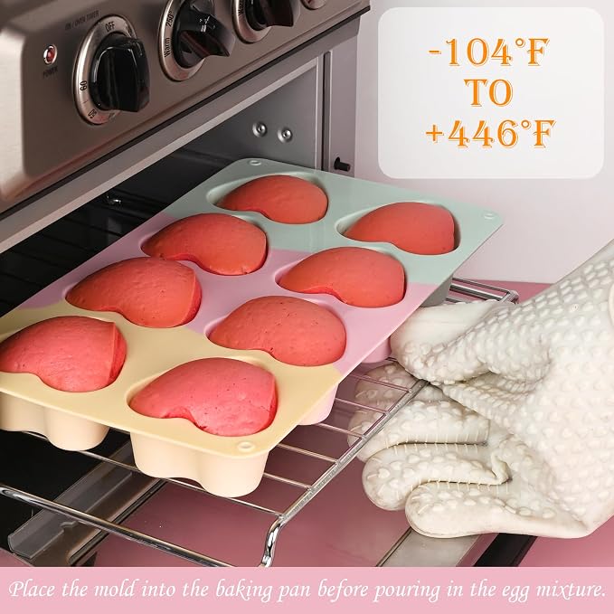 Sakolla 2 Pack 2.7″ Heart Cake Molds, 8 Cavity Silicone Baking Molds - Image 4