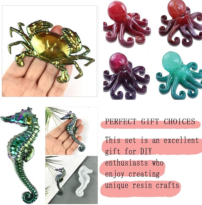 3 Pcs Marine Resin Molds Set Seahorse Octopus Crab 3D Animal Silicone Epoxy Molds for DIY Resin Concrete Desktop Aquariums Fish Tanks Ocean Animal Themed Home Decor Party Supplies Ideal Presen