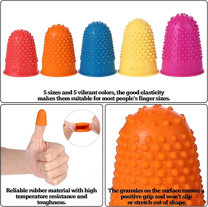 25 PCS Silicone Finger Protectors, Rubber Fingers Tips, Rubber Finger Tips Office, Rubbers Thimbles for Knitting, Sewing and oOther Processes