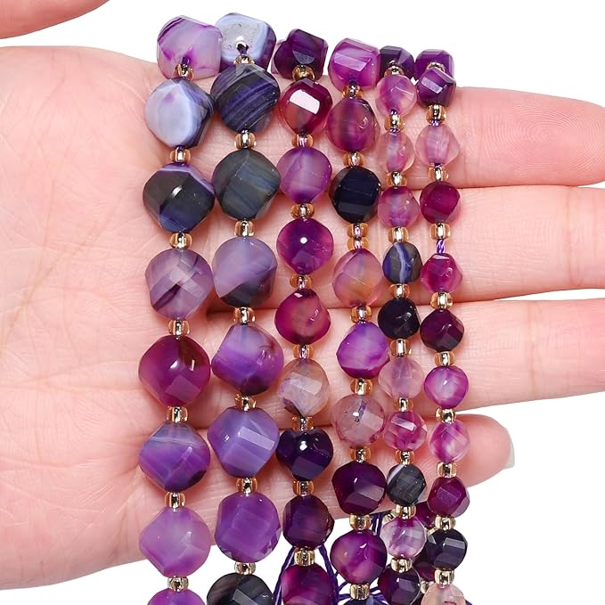 42pcs Natural Purple Striped Agate Stone Beads - Image 4