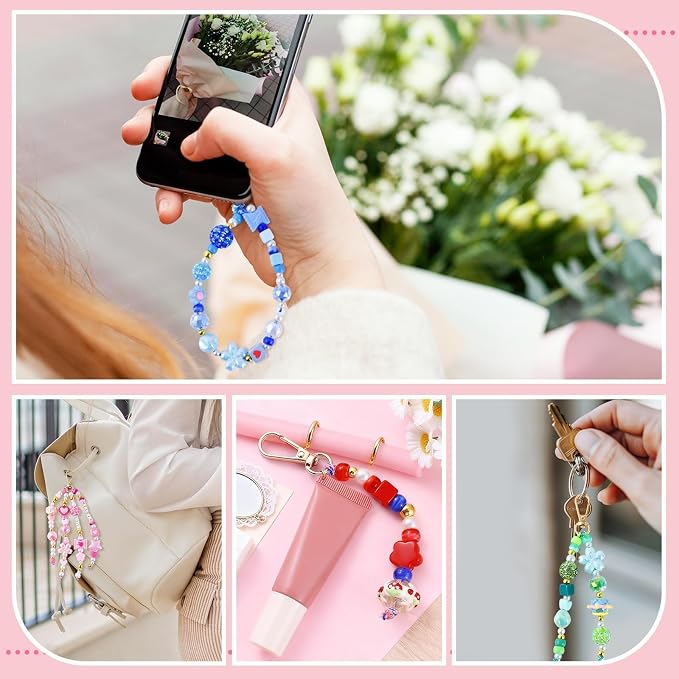 Wurosi 865 Pcs Bead Keychain Kit, DIY Bead Keychain Making Kit, Bag Charm Kit - Image 7