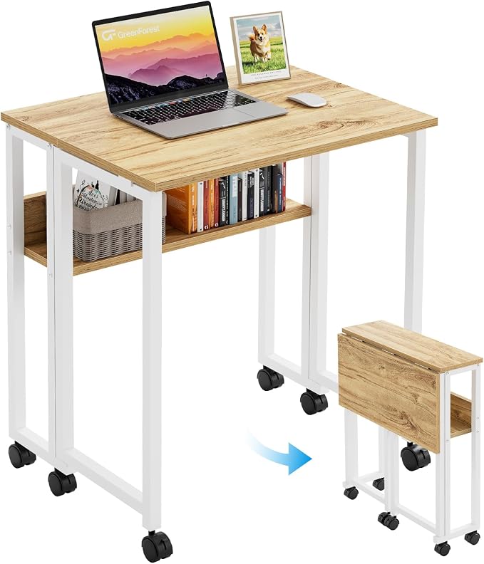 GreenForest Folding Desk with Wheels, 24.8" Rolling Table by GreenForest