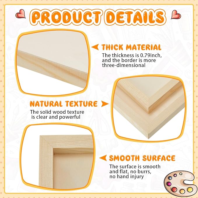 Barydat 1 Pack Wood Canvas Board 12 x 12 Unfinished Wood Canvas Wooden Panel - Image 3