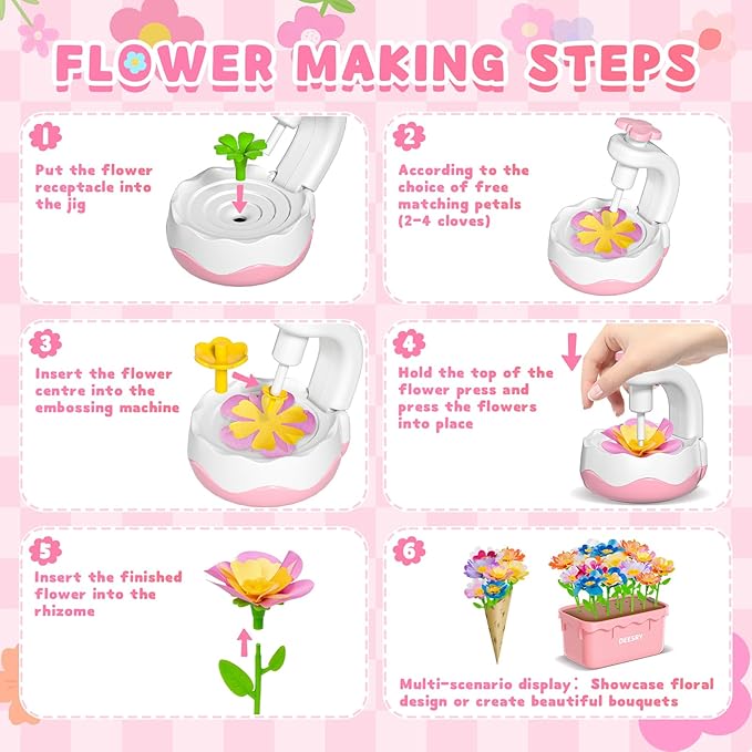 Deesry Fabric Flower Bouquets Toys, Storable Flower Making Kit for Kids, DIY Arts and Crafts for Kid, DIY Creative Flowers Craft Kits Toys for Kids, Birthday Gifts for 3 4 5 6 7 8 Year Old Girls
