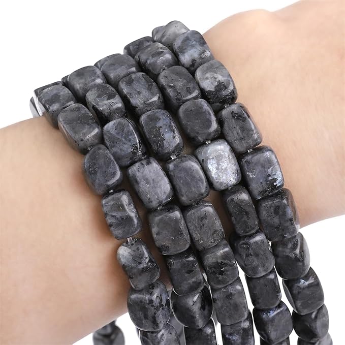 Natural Black Spectrolite Cuboid Stone Loose Semi Gemstone Beads for Jewelry Making 8mmx12mm 38cm/Strand