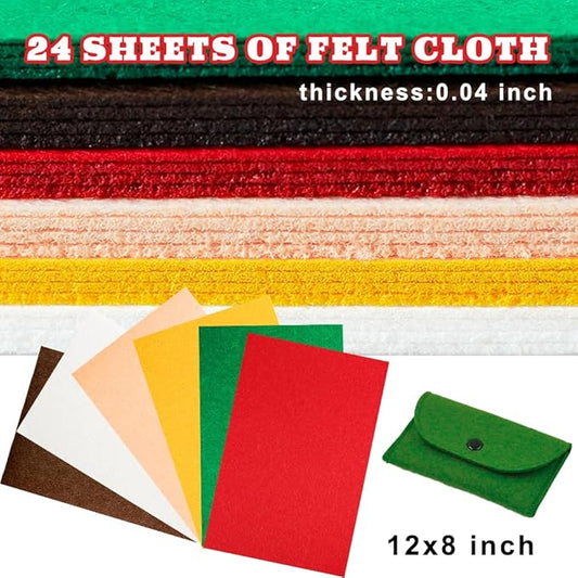 24 Pcs Felt Sheets for Crafts, 8 X 12 Inch Christmas Red Yellow White Fabric, 1mm Thick A4 Stiff Sheets for Patchwork