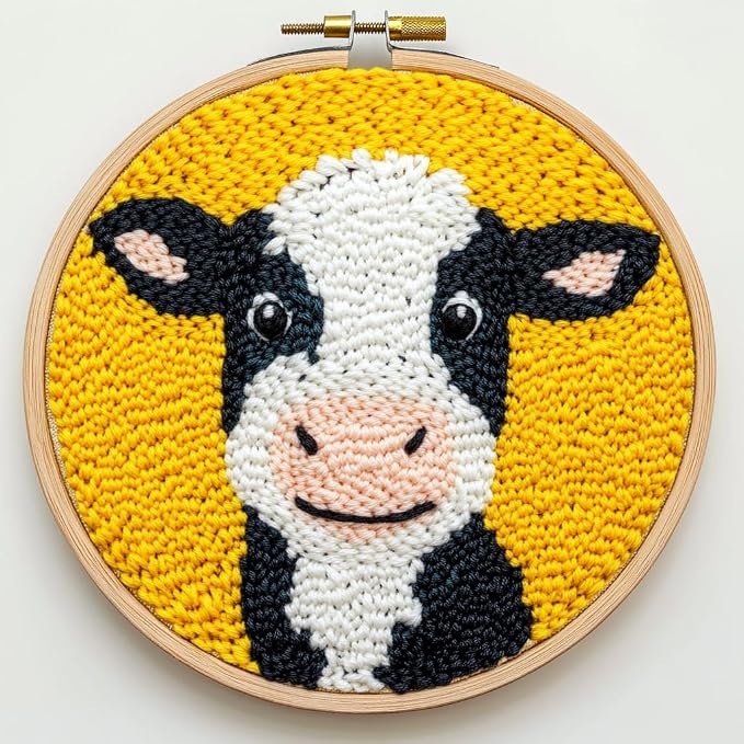 DIY Punch Needle Kits Cartoon Cute Dairy Cow by Unknown