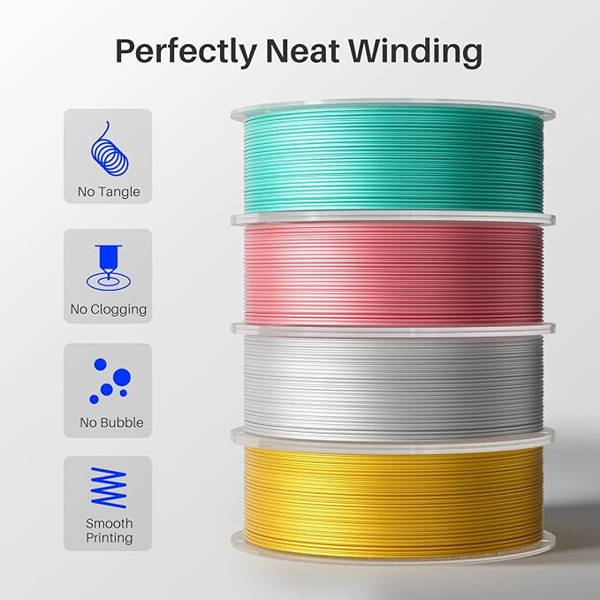 ELEGOO Silk PLA Filament 1.75mm Gold & Silver Grey 2KG, 3D Printer Filament Dimensional Accuracy +/- 0.02mm, 2 Pack 1kg Spool(2.2lbs) 3D Printing Filament Fits for Most FDM 3D Printers