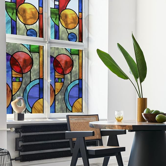 Original Hand Drawn Faux Stained Glass Window Film, Double-Sided Static Film by ChicSkin