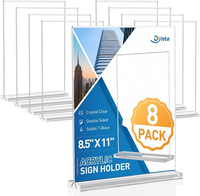 Dynta 8 Pack Acrylic Sign Holder 8.5 x 11, Double Sided Table Sign Holder by Dynta