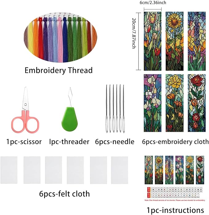 DYAIANGMU Flower 6 Pcs Cross Stitch Bookmark Kit - Image 2