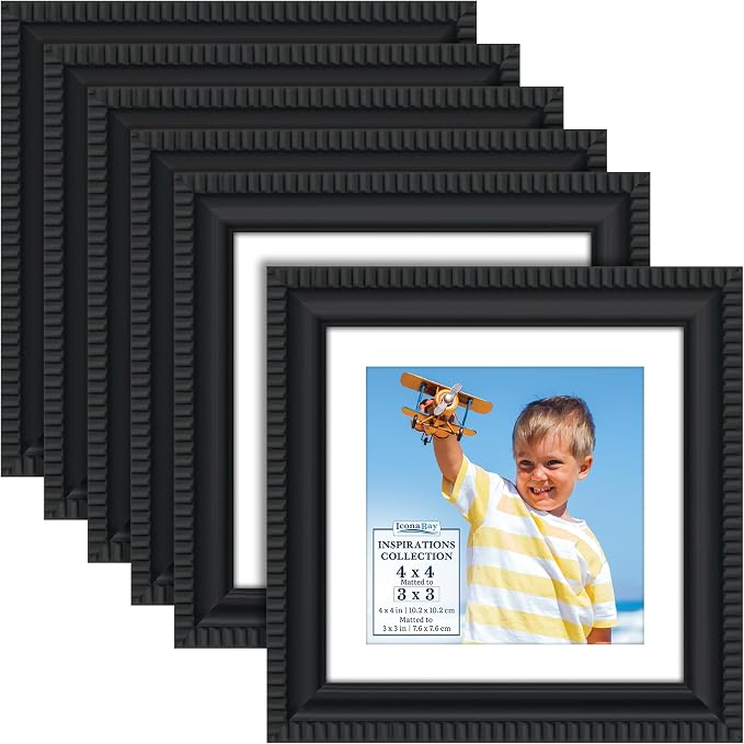4x4 Picture Frames with 3x3 Mat, 6 Pack, Contemporary, Inspirations | These by IconaBay