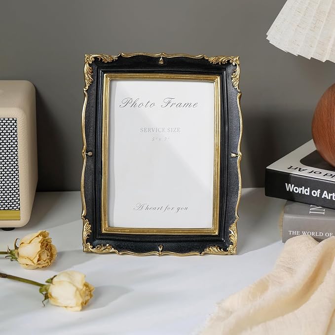 Cuspin 5x7 Picture Frame Black and Gold Frames, Vintage Ornate Textured - Image 6