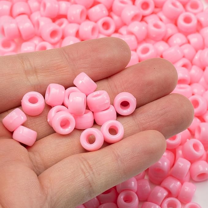 1000 Pcs Acrylic Pink DIY Pony Beads 6x9mm Bulk - Image 3