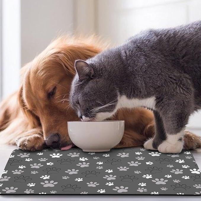 Dog Food Mat, Absorbent Water Bowl Mats Cat Pet Feeding Placemats Dark Gray 16 - Image 7