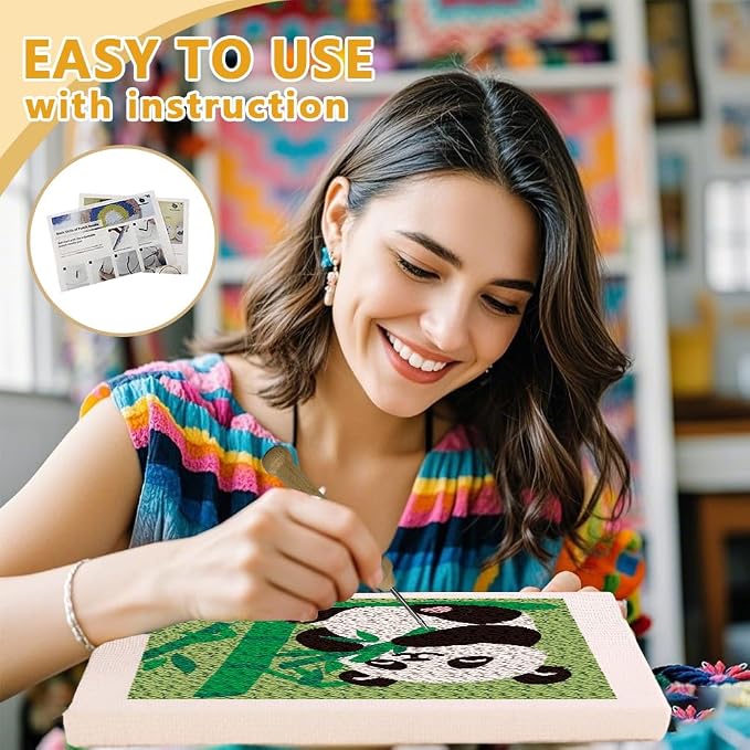 Doodlream Panda Eating Bamboo DIY Punch Needle Embroidery Kit - Image 3