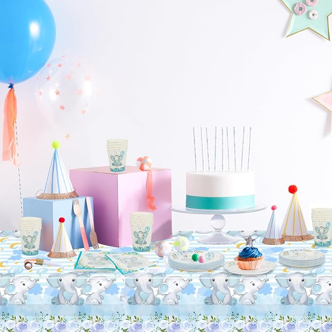 81 PCS Elephant Party Tableware Supplies, Disposable Blue Plates Cups Napkins - Image 5