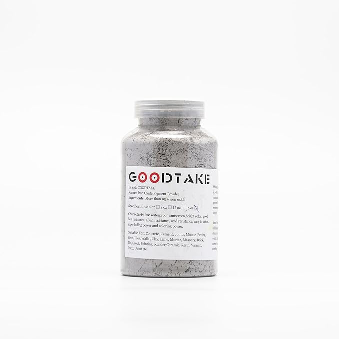 GOODTAKE Grey Iron Oxide Pigment Powder for Concrete, Cement Dye Color for Pastel Tile Paint, Mortar Grout (Grey, 4 oz)