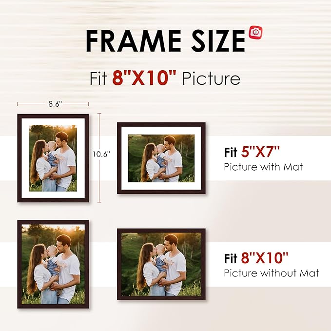 FIXSMITH Brown 8x10 Picture Frame Set of 2, Collage - Image 2