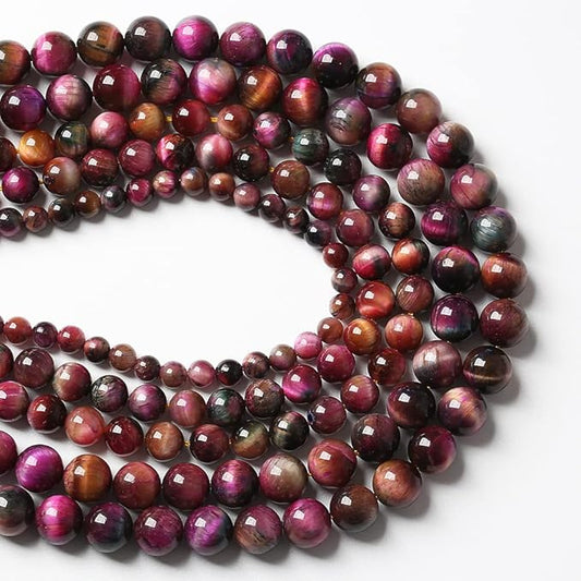 32pcs 12mm Top AAA Natural Tiger Eye Beads for Jewelry Making Rose Red Starry Sky Tiger Eye Stone Round Loose Beads DIY Bracelet Necklace Earrings