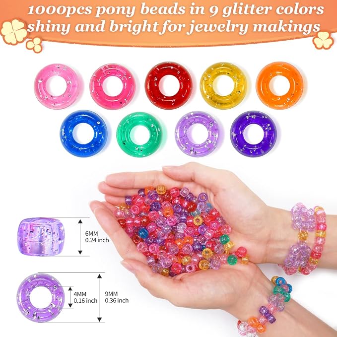1000 Pony Beads, 6x9 mm Large Beads, Hair Beads, Beads - Image 2
