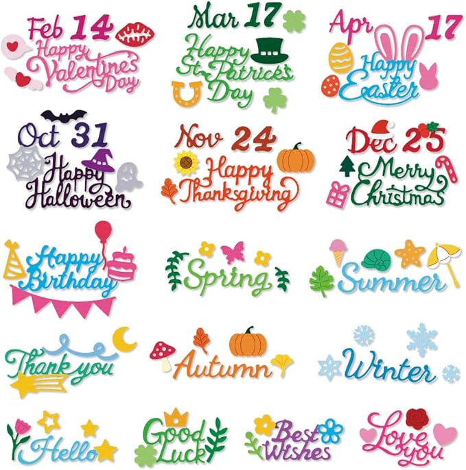 16 Set Word Die Cut for Card Making Blessing Words Metal Cutting Dies Holiday Word Dies Happy Birthday Embossing Stencils for DIY Scrapbooking Photo Album Paper Art Craft Decoration
