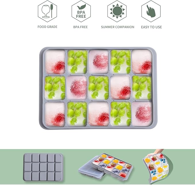 Tvmania Ice Cube Trays Set of 2, 15-Cube Silicone Molds - Image 3