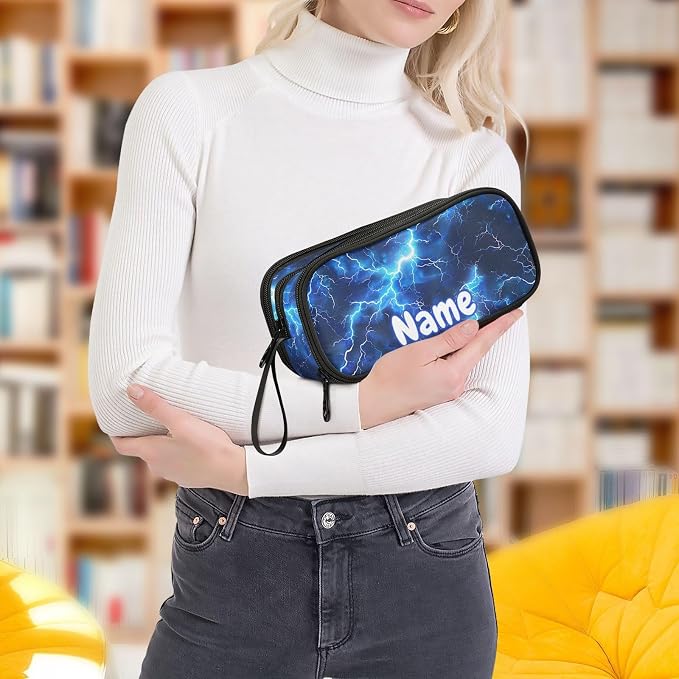 Custom Blue Electric Lightning Pencil Case Box Boys Girls Personalized Name - Image 8