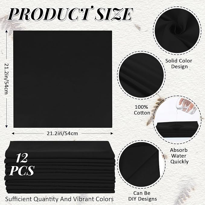 Suhine 100% Cotton Solid Bandanas Blank Bandanas Multifunctional Headband Scarf - Image 2